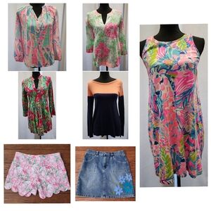 Lot of Lilly Pulitzer 4 tops 1 dress1 shorts  1 skirt. Size S , XXS